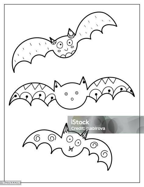 Halloween coloring page with cute bats spooky characters print for coloring book stock illustration