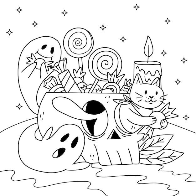 Free vector hand drawn coloring page illustration for halloween celebration