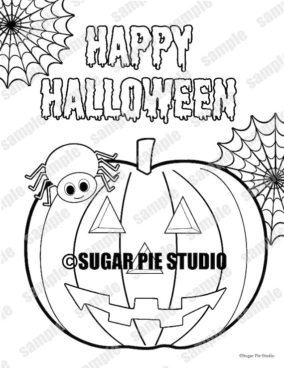 Halloween coloring page kids birthday party favor childrens kids coloring page activity pdf or jpeg instant download