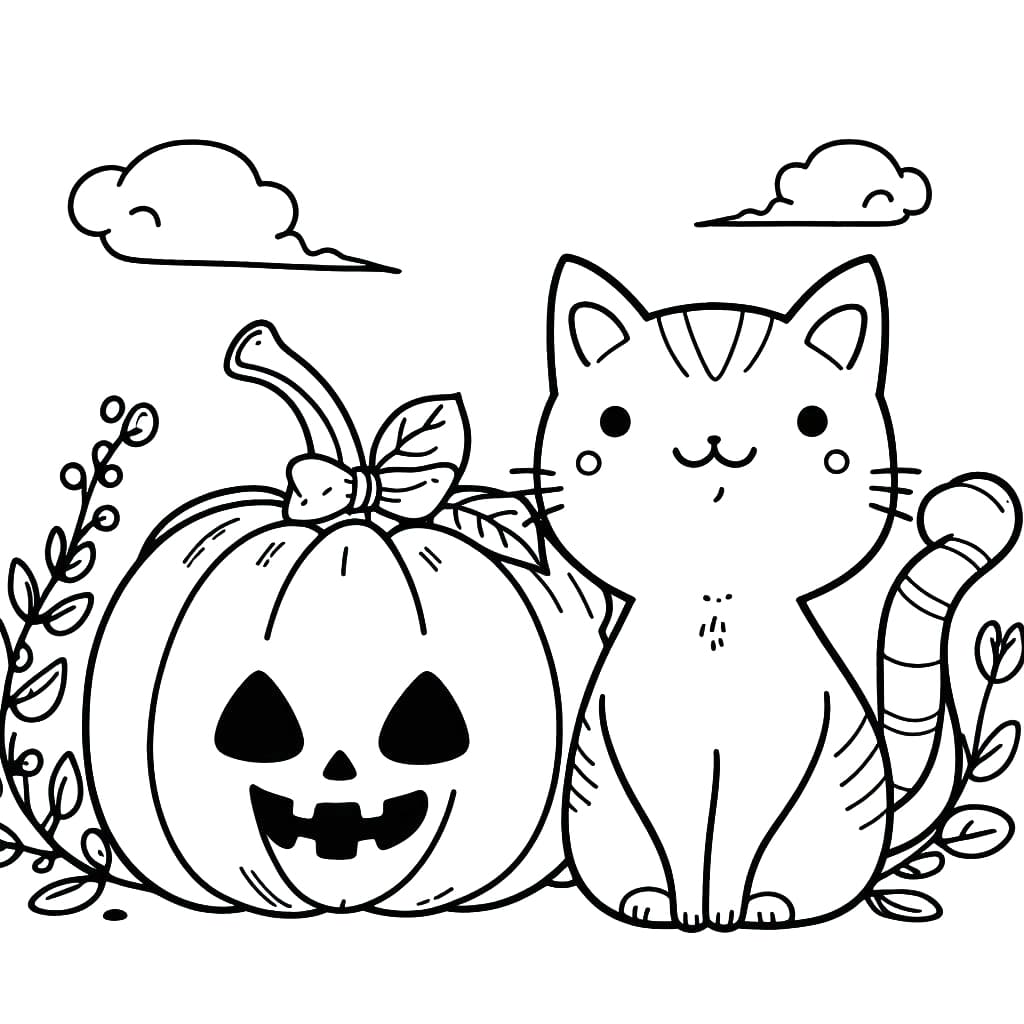 Halloween cat free for kids coloring page