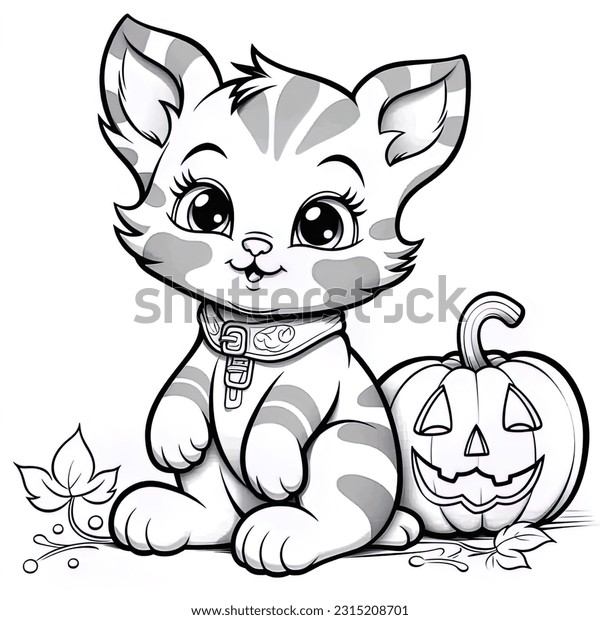 Hakuun cute halloween cat coloring page liittyvã kuvituskuva