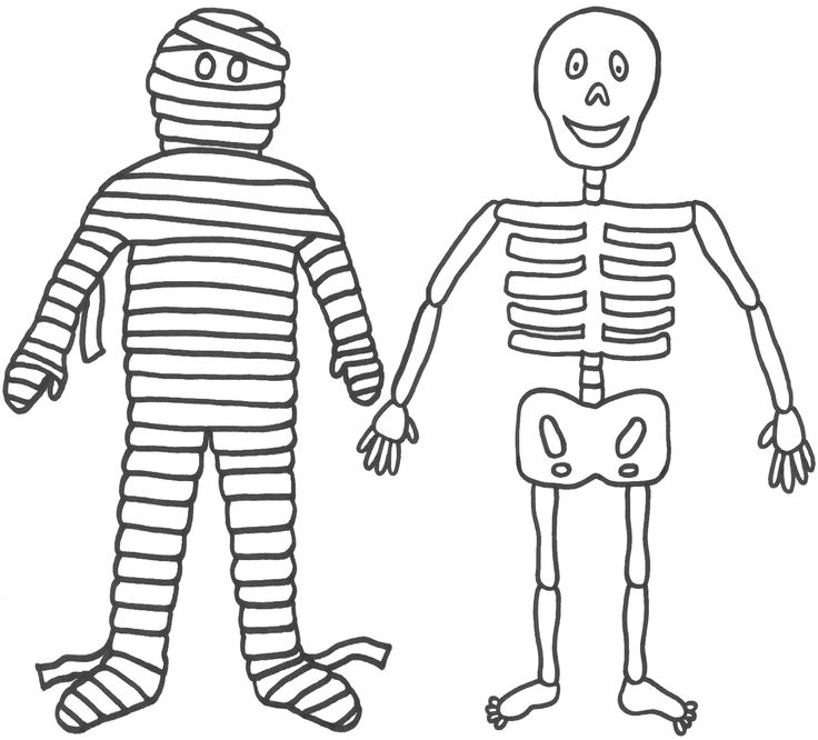 Halloween coloring skeleton with a mummy