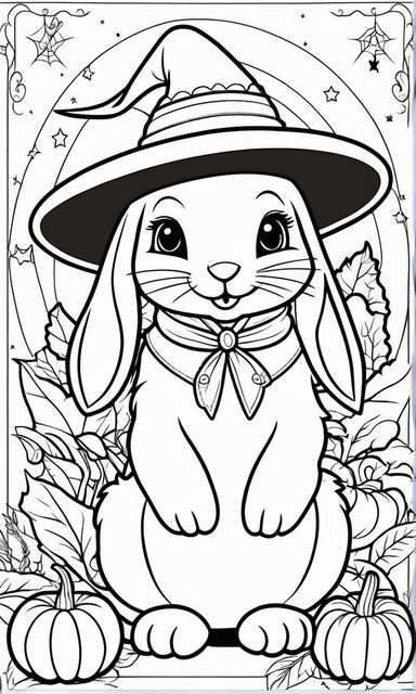 Cartoon style sticker rabbit in a green meadow