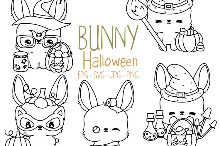 Set halloween bunny coloring page