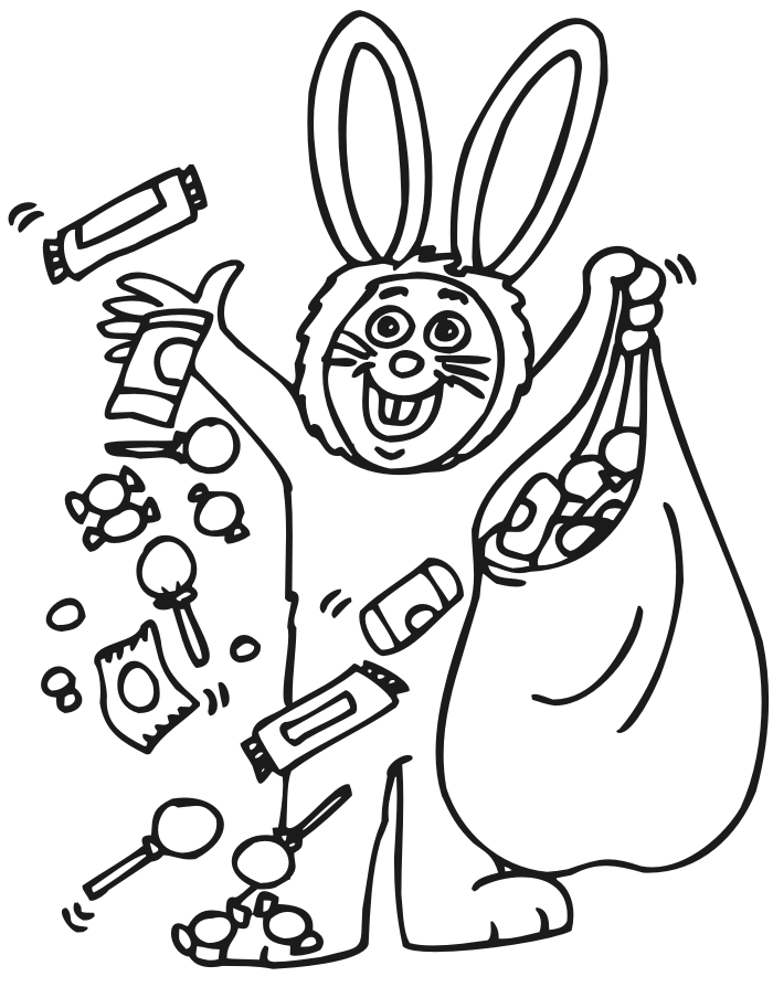 Costume coloring page a kid in a bunny costume