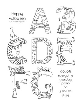 Halloween musical alphabet coloring book with coloring page bonus