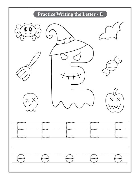 Premium vector halloween alphabet coloring pages with baby ghost