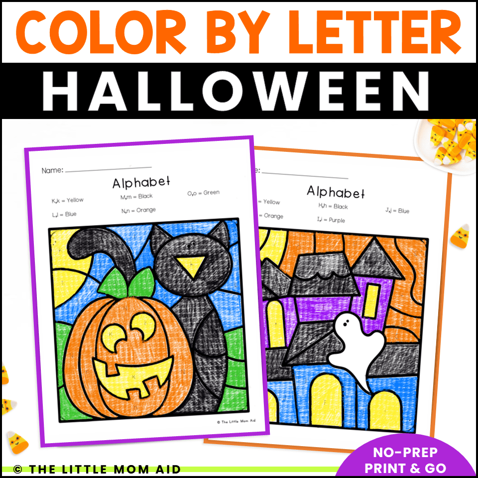 Halloween color by letter printables