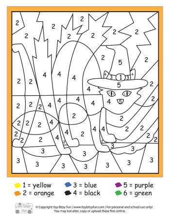 Halloween color by numbers worksheets