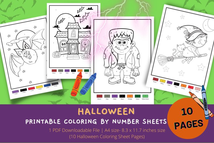 Halloween coloring by number sheet pages