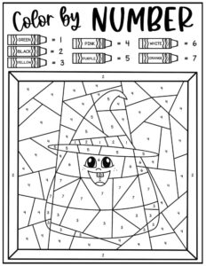 Free halloween color by numbers pages