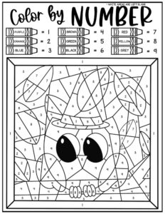 Free halloween color by numbers pages