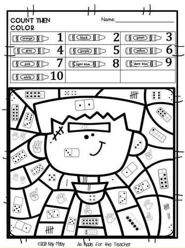 Number sense subitizing color by number worksheets halloween coloring pages