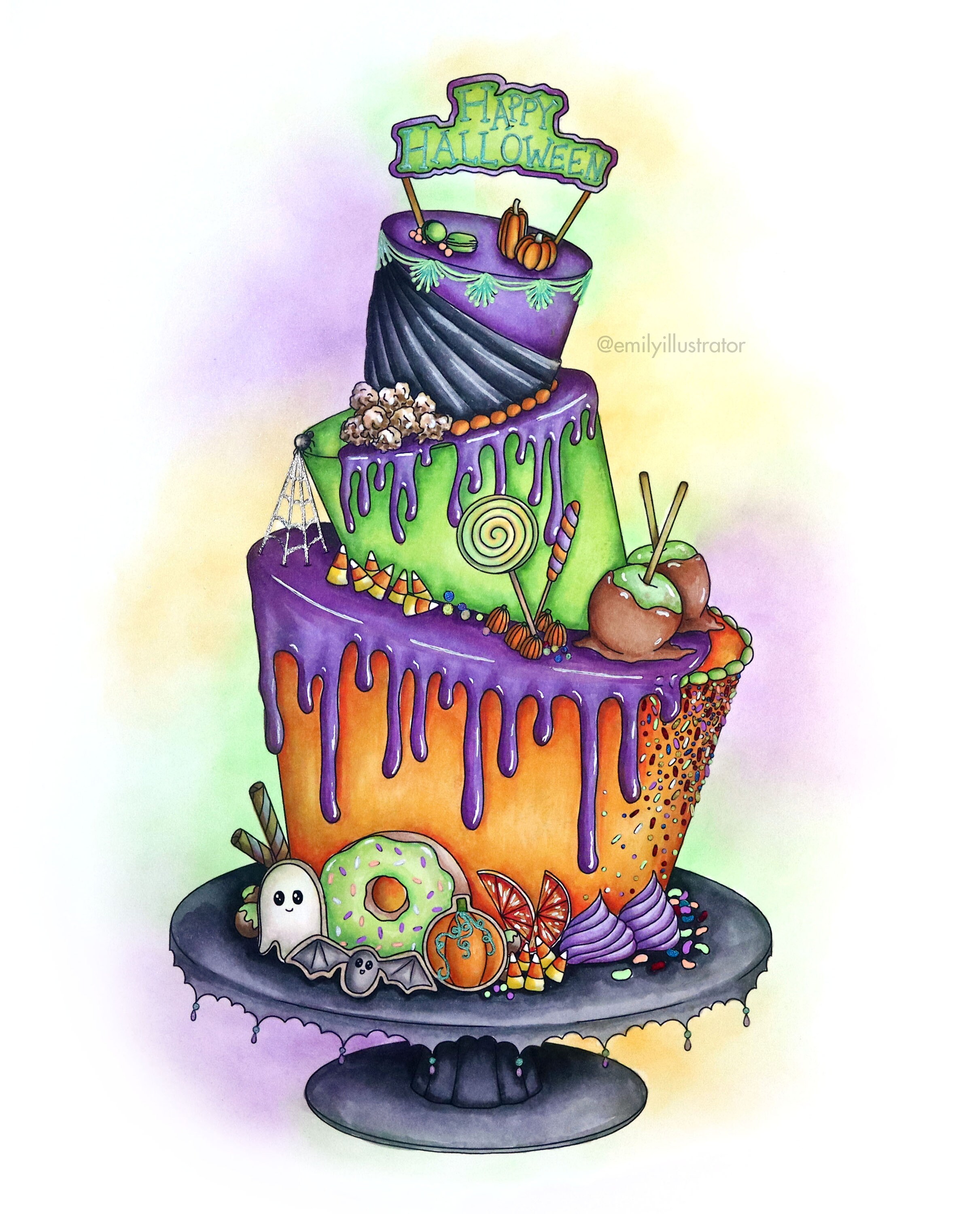 Halloween cake digital coloring page