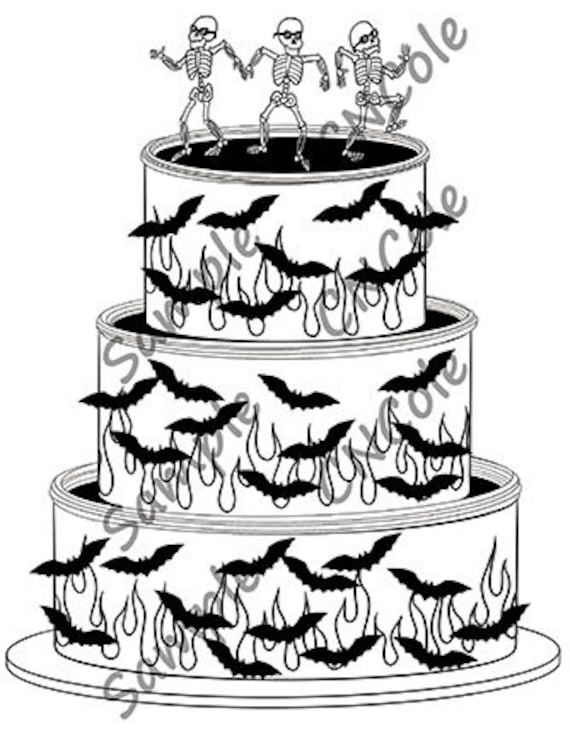 Halloween tiered cake printable coloring page instant download jpeg and pdf