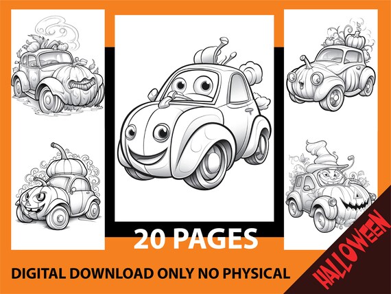 Pumpkin car coloring page for adult in halloween pages halloween car coloring page gift for kid pumpkin coloring page