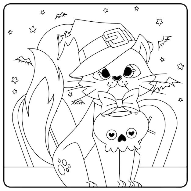 Premium vector halloween cat coloring pages for kids