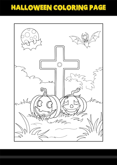 Premium vector halloween coloring page for kids line art coloring page design for kids