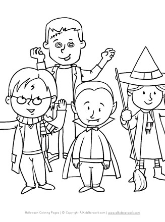 Kids in halloween costumes coloring page all kids network