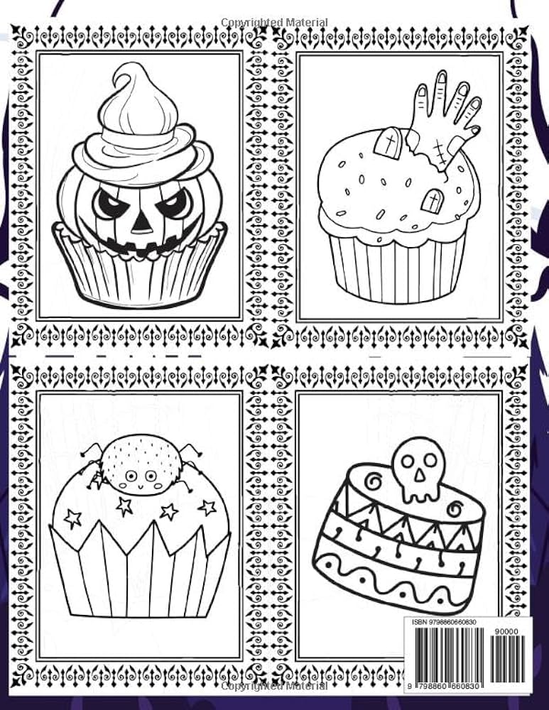 Halloween cupcakes coloring book creepy sweets coloring sheet for halloween cupcakes for children boys and girls kawaii coloring pages of cute yummy sweet justice olin m books