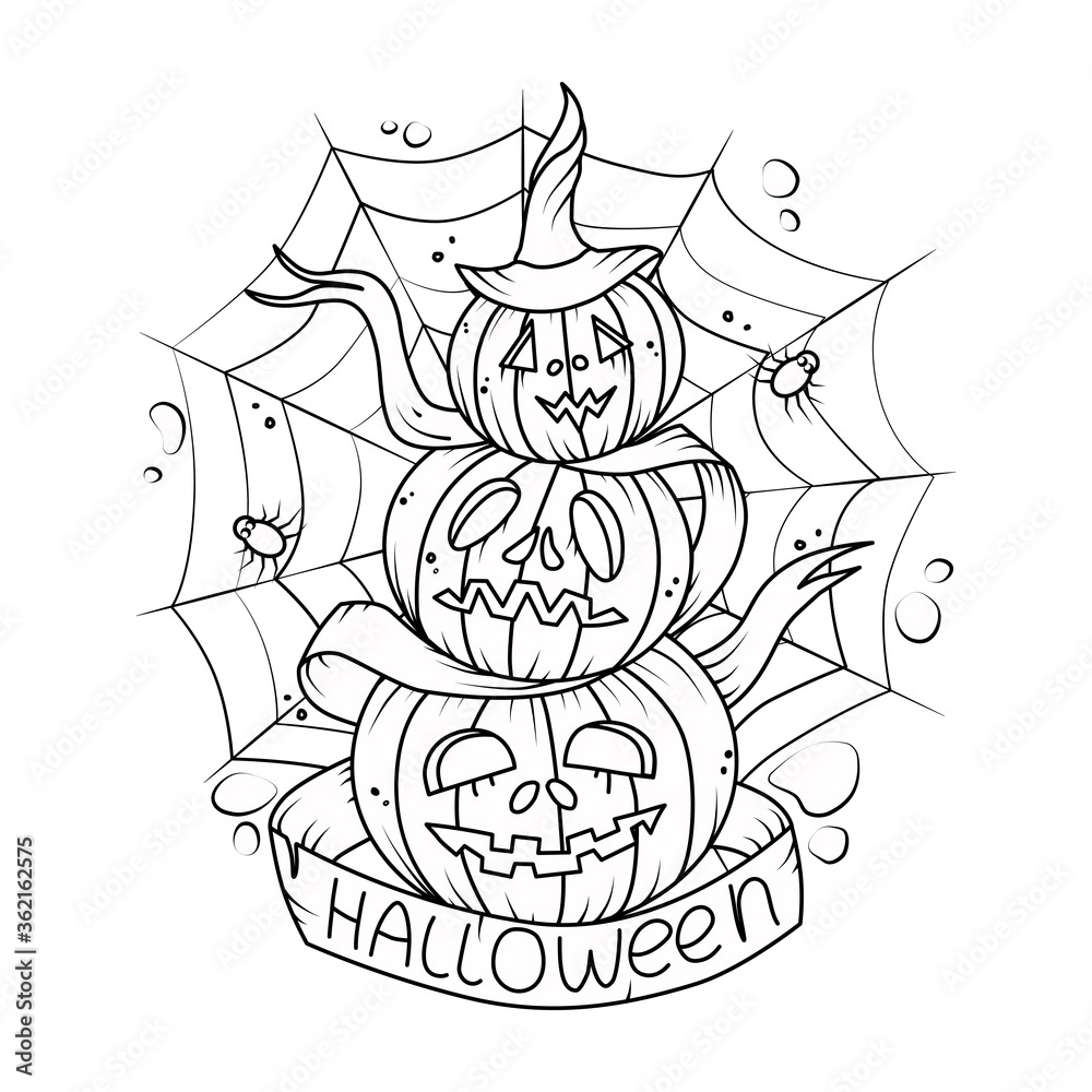 Vector illustration with pumpkins for halloween decorations coloring book vector