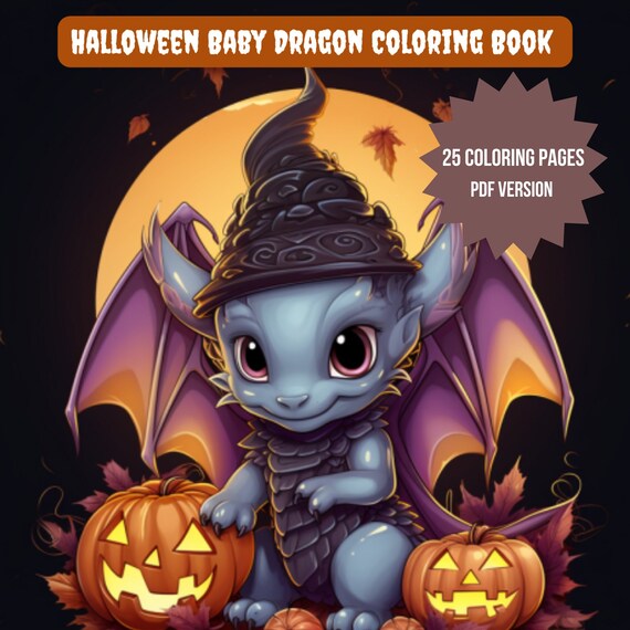 Halloween baby dragon coloring pages printable and instant downloadable