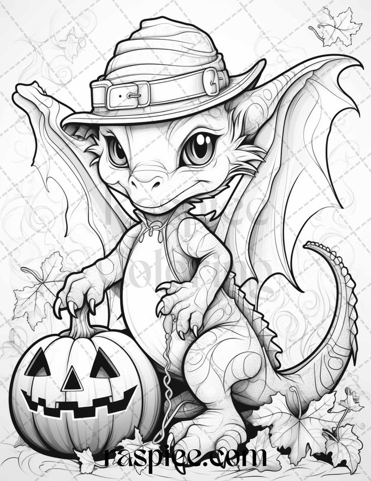 Cute pumpkin dragons graycale coloring pages for adults and kids p coloring book art halloween coloring pages coloring pages