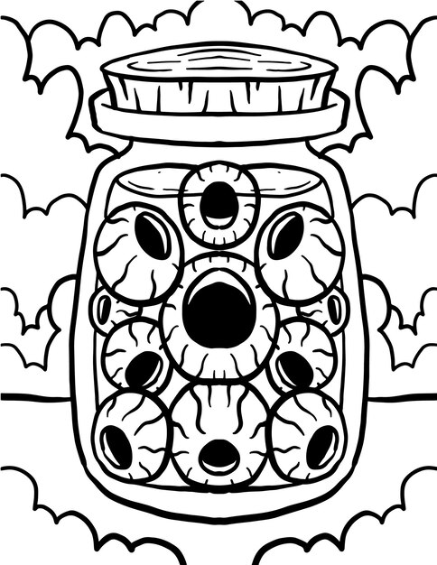 Premium vector jar of eye halloween doodle coloring page