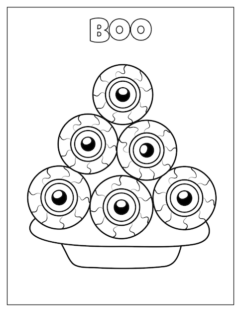 Premium vector boo halloween coloring page with creepy eyeballs on the plate scary print for coloring book vector