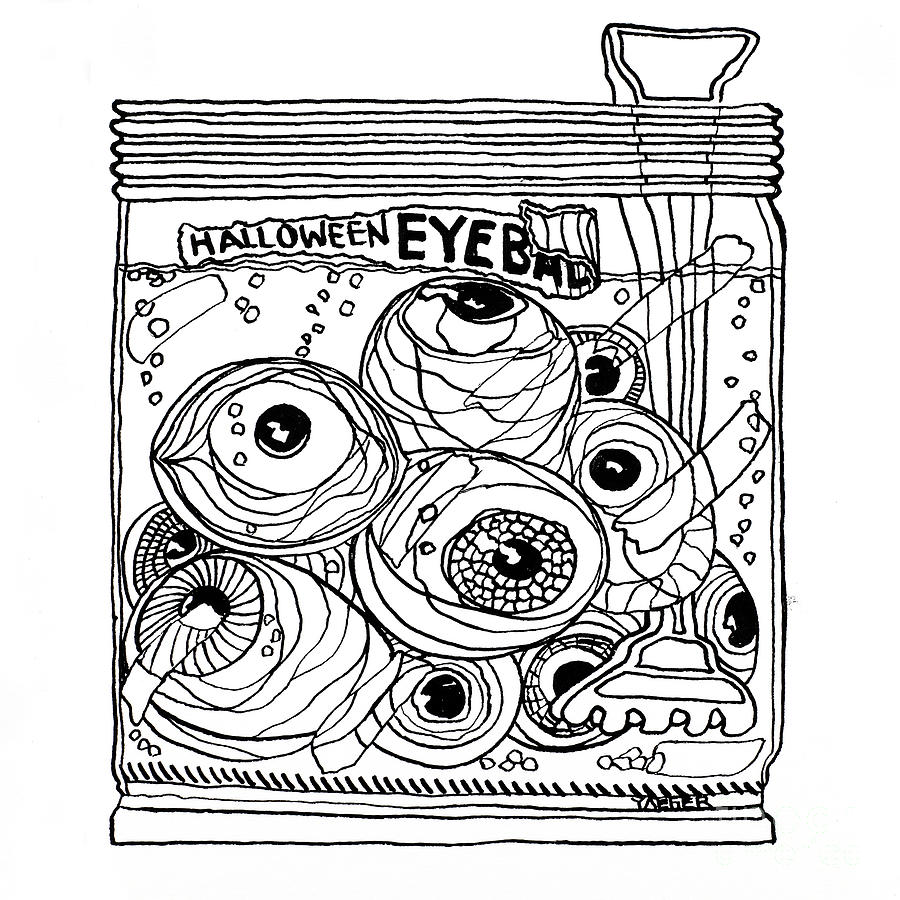 Halloween jar of eyeballs original drawing drawing by robert yaeger