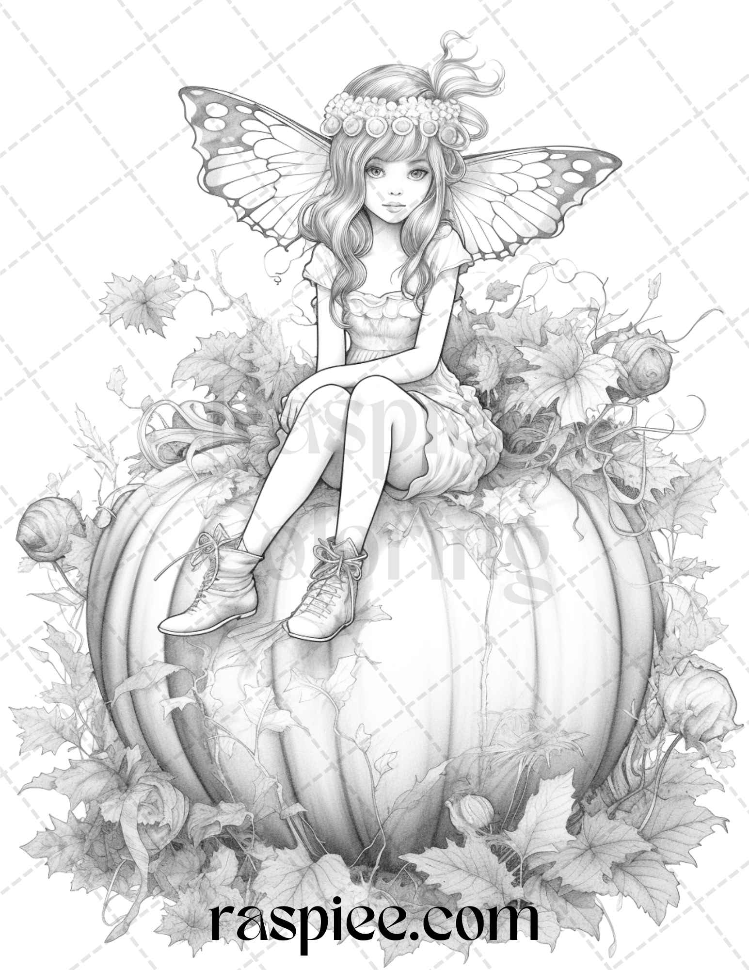 Pumpkin fairy girls grayscale coloring pages printable for adults â coloring