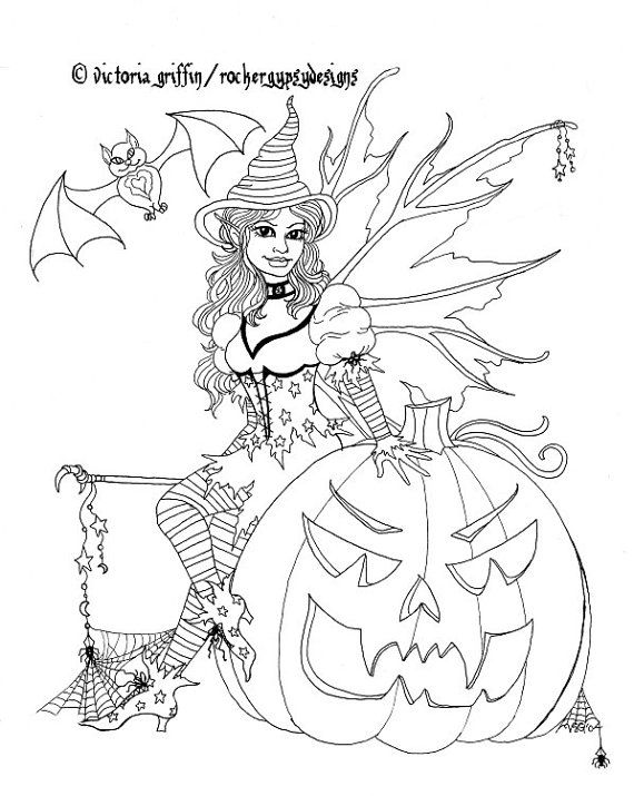 Halloween pumpkin fairy witch with bat printable coloring page witch coloring pages fairy coloring halloween coloring