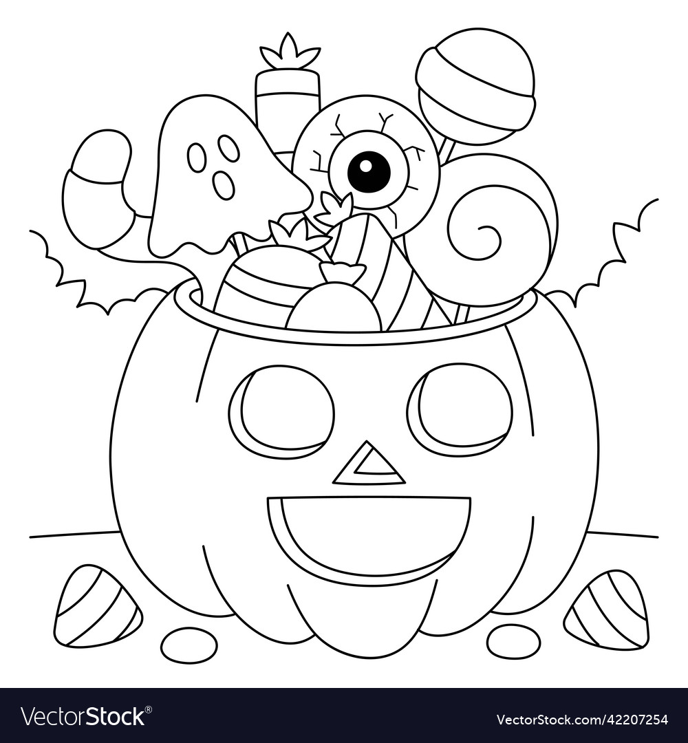 Trick or treat pumpkin halloween coloring page vector image