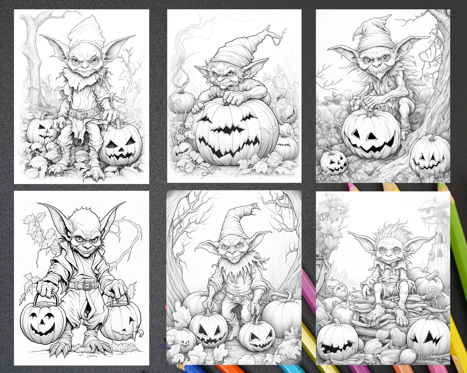 Halloween goblin grayscale coloring pages printable for adults pdf â coloring