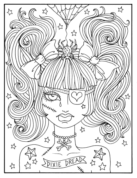 Misfit girls pages halloween misfits creepy cute coloring pages digital coloring digi stamp adult coloring spooky scary fun instant download