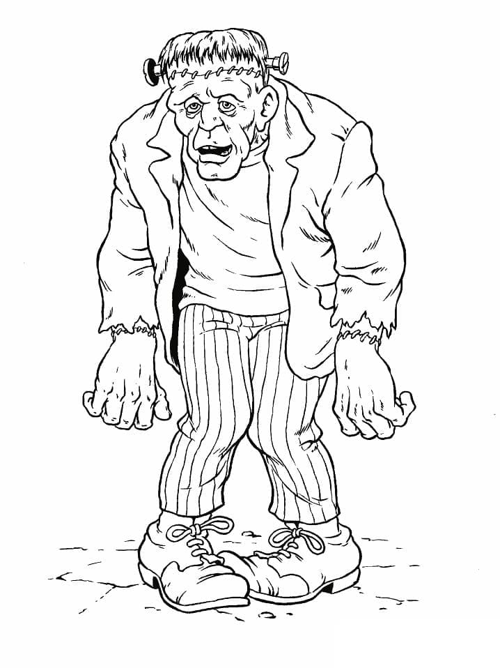 Friendly halloween frankenstein coloring page