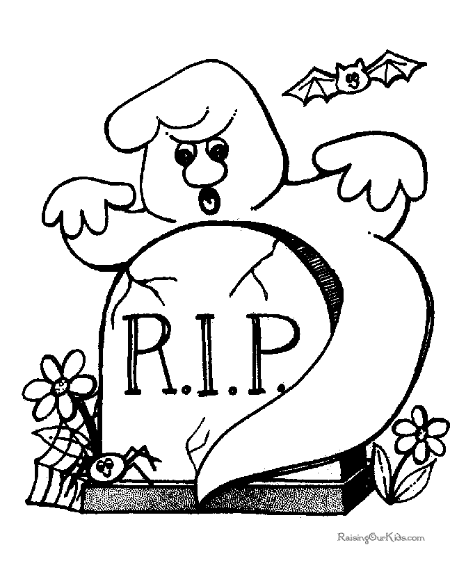Rip halloween ghost colouring page
