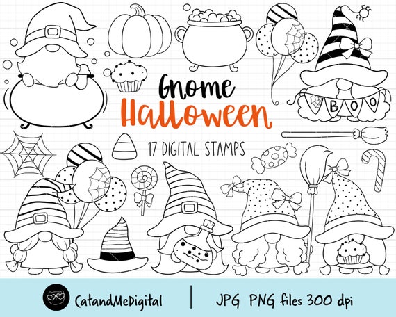 Gnome halloween digital stamp fall clipart halloween clipart autumn clipart scandinavian gnome gnome outline coloring page clipart download now