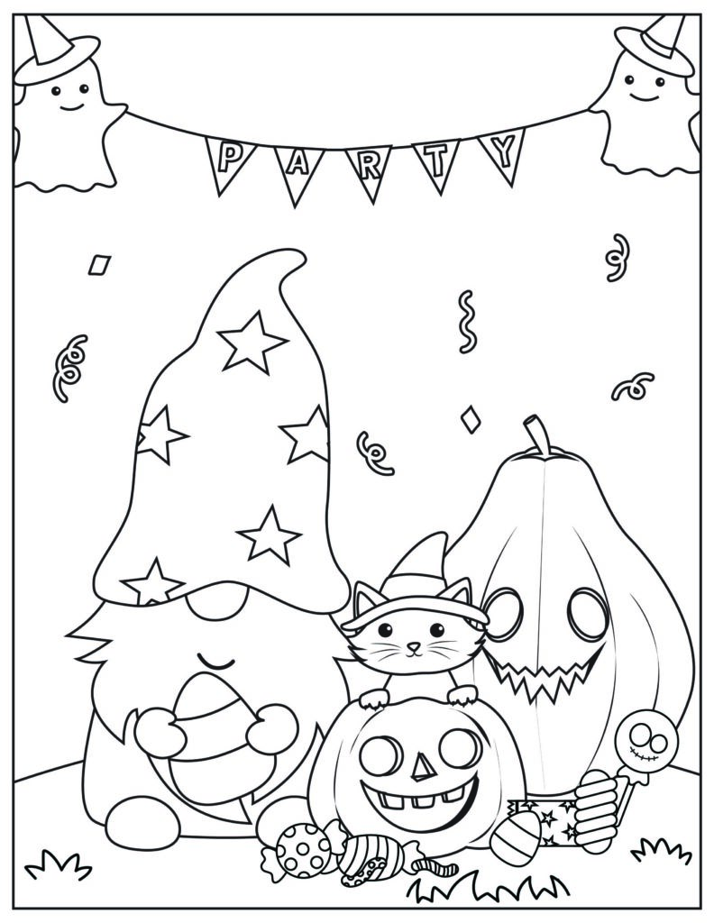 Halloween gnome coloring pages free printable fairy garden diy