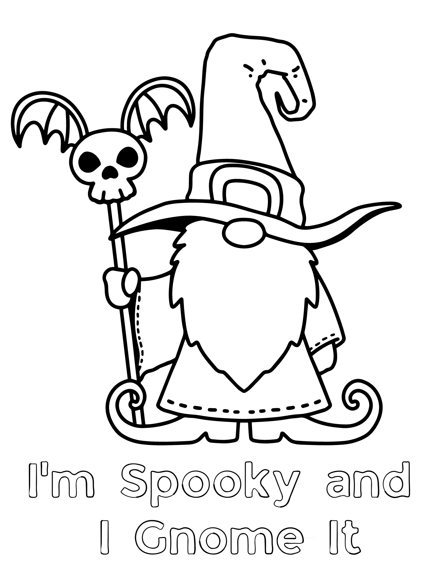 Haunted halloween gnomes coloring pages for kids and adults