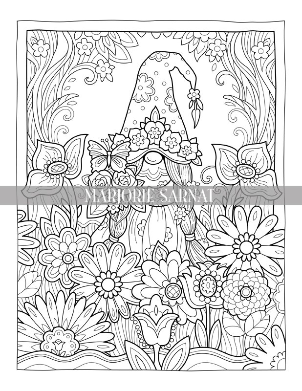 Gnome town coloring collection printable coloring pages â marjorie sarnat design illustration