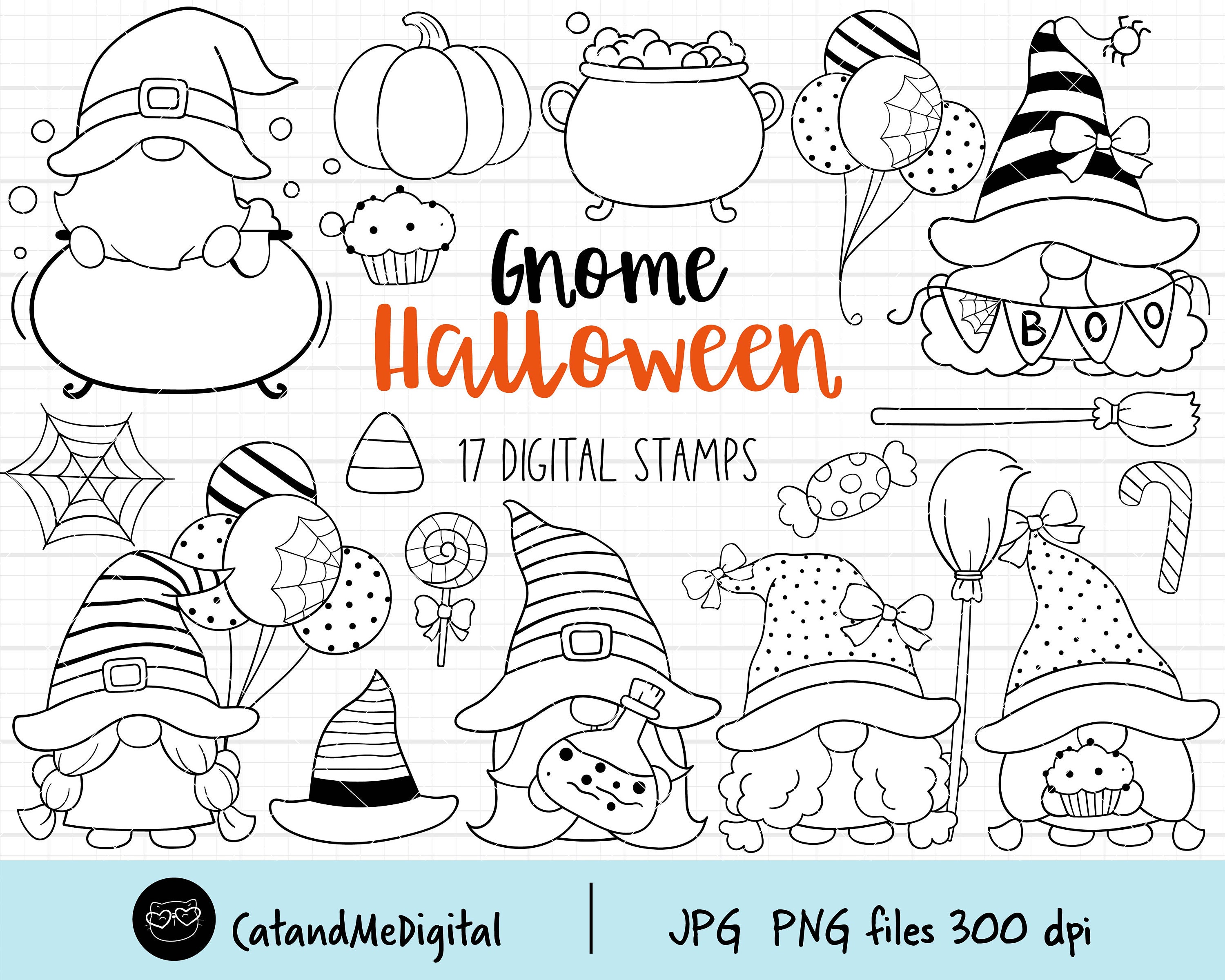 Gnome halloween digital stamp fall clipart halloween clipart autumn clipart scandinavian gnome gnome outline coloring page clipart