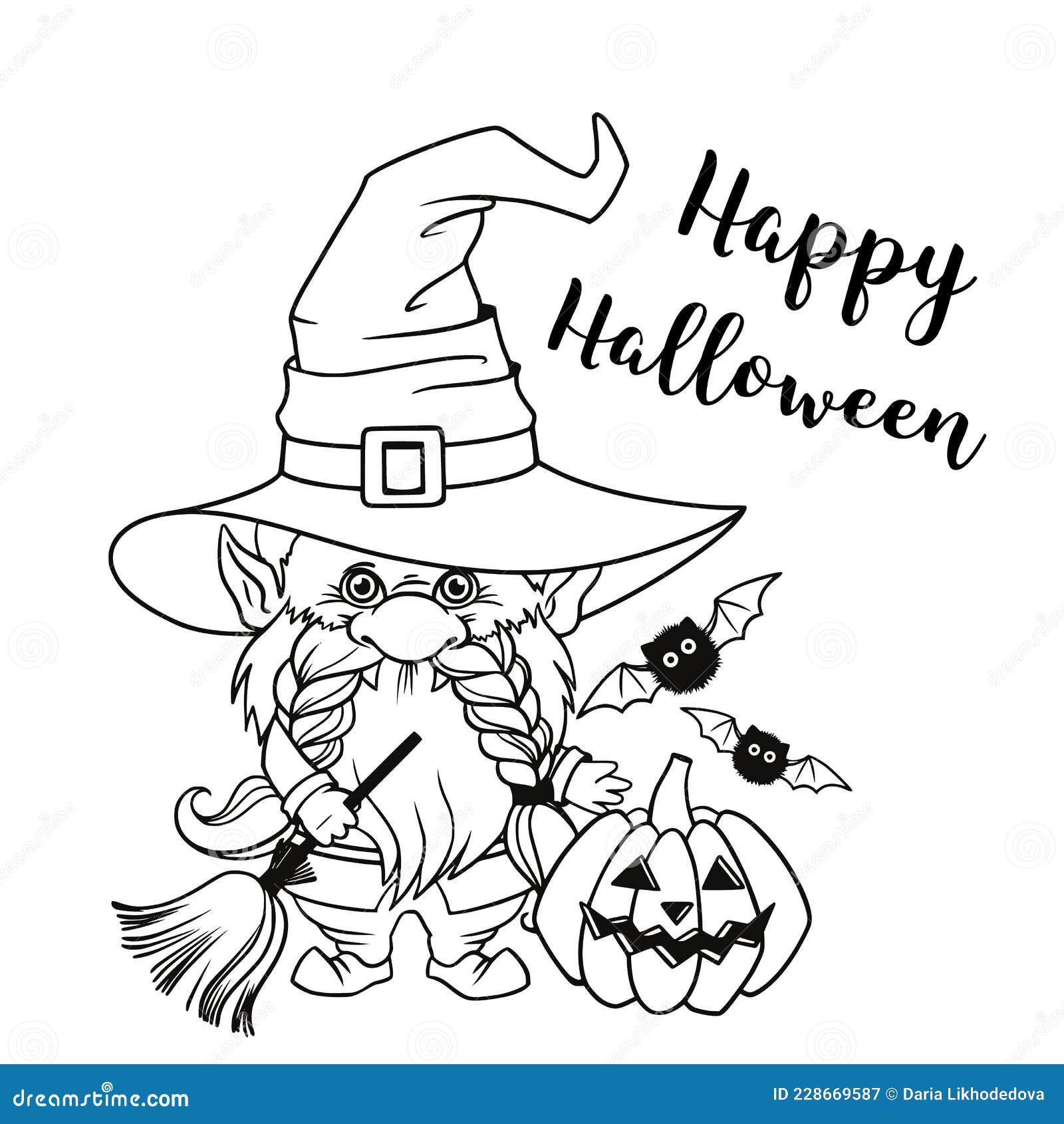 Gnome for halloween linear art stock vector