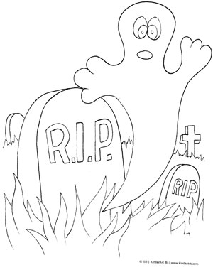 Halloween ghost in graveyard coloring page â