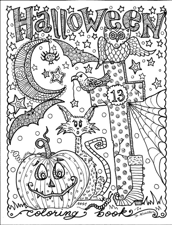 Pages instant download halloween coloring pages art to colordigitaldigi stampwitchcatmoonfall