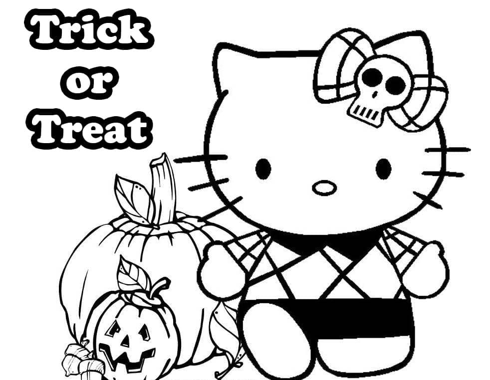 Hello kitty trick or treat coloring page