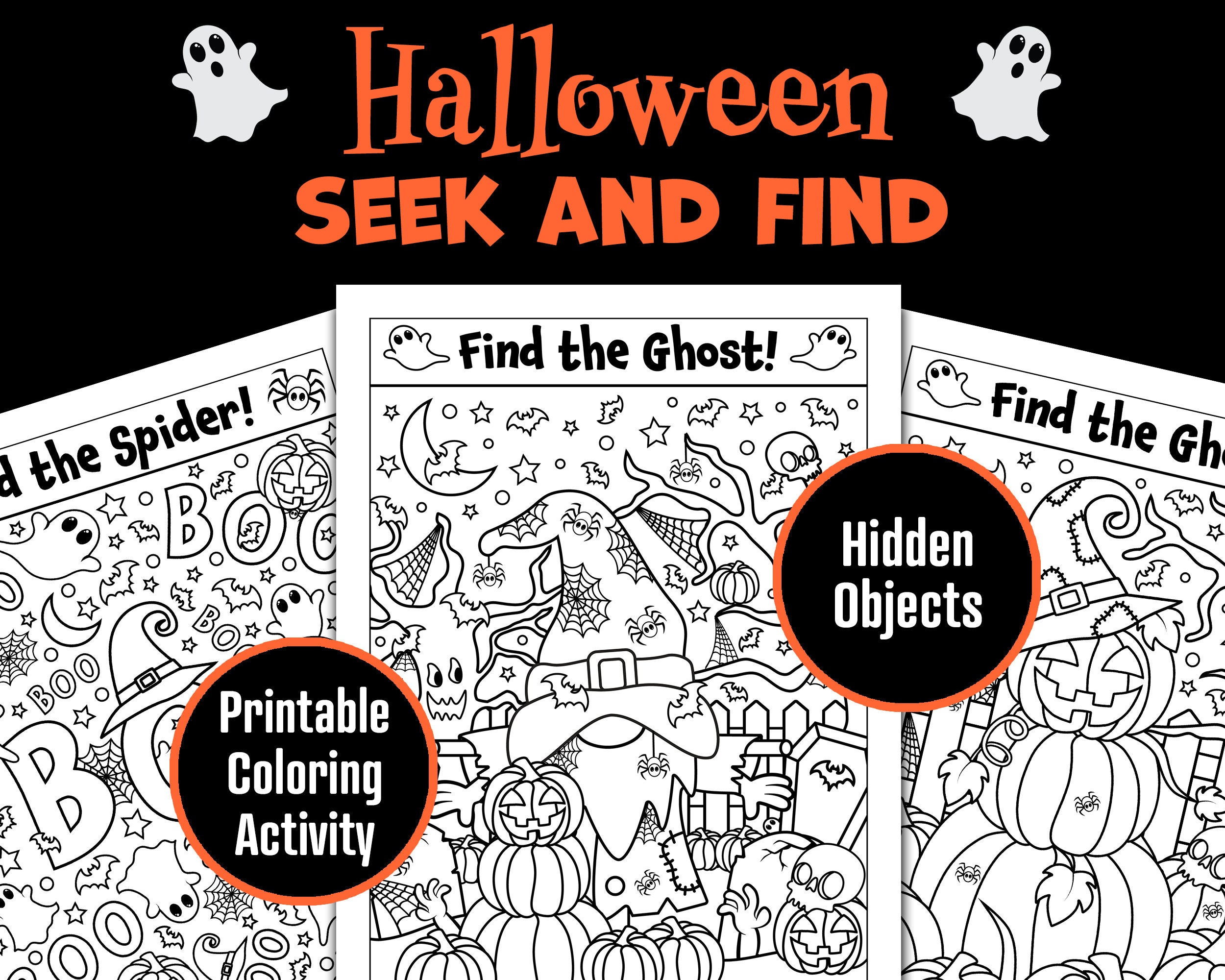 Halloween coloring pages for kids printable seek and find hidden object i spy coloring activity halloween gnomes find it
