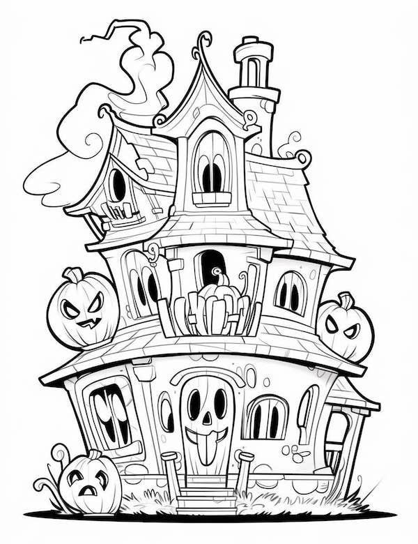 Creative haunted house loring pages