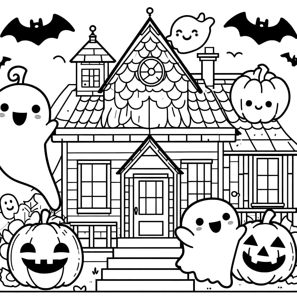 Cute haunted house coloring page
