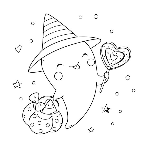 Premium vector kawaii ghost for halloween coloring page cartoon vector illustration